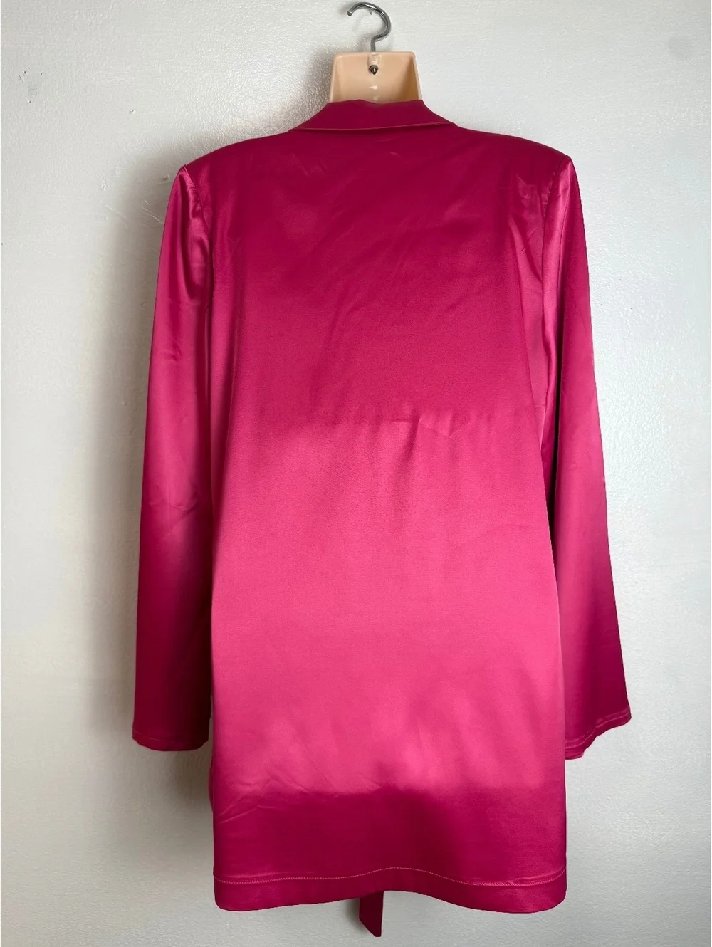 Women's Satin Fuchsia Two-Piece Set with Long Sleeve Jacket and Halter Top